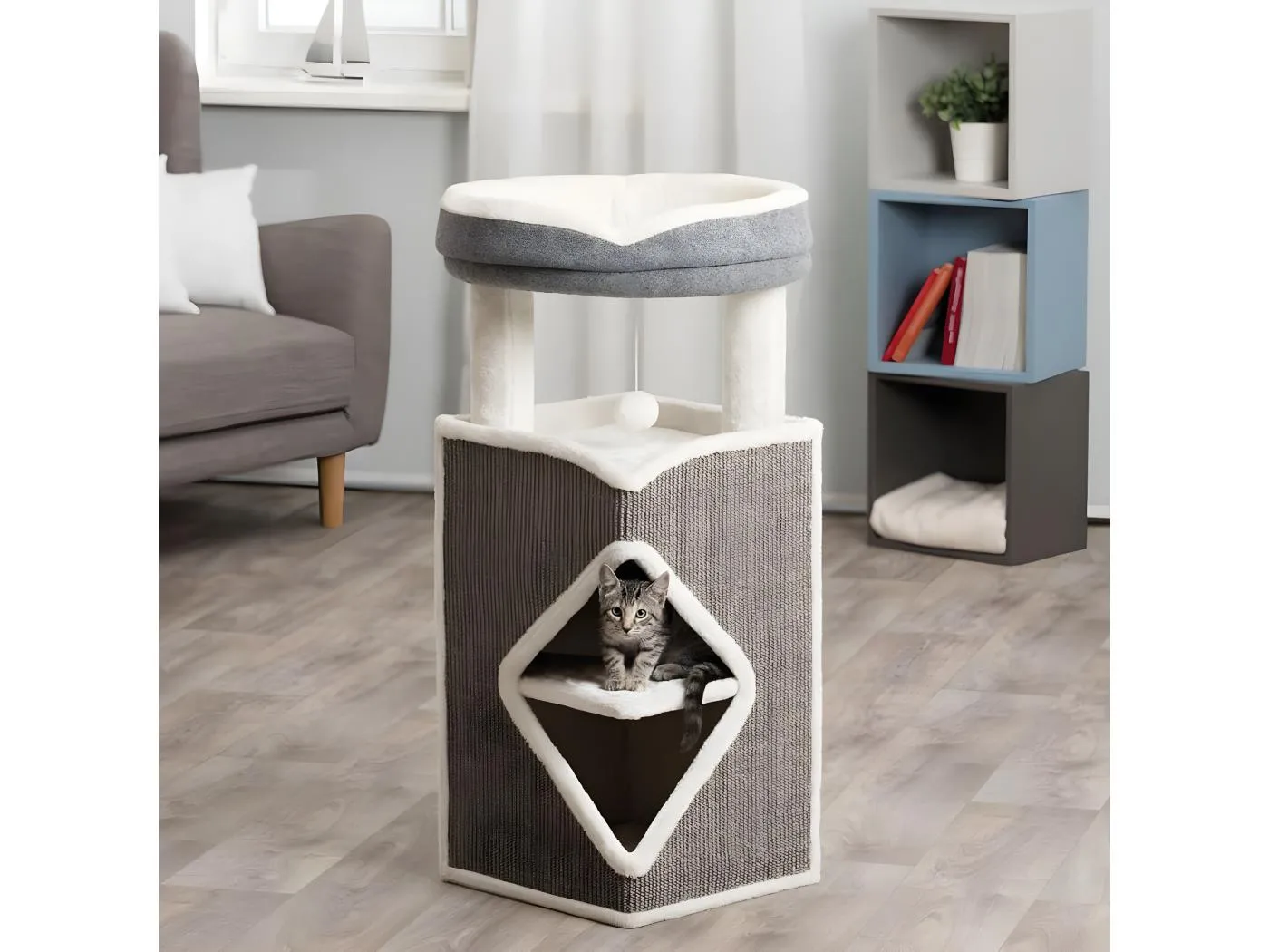 Katzenturm Arma Grau Blau und Weiß