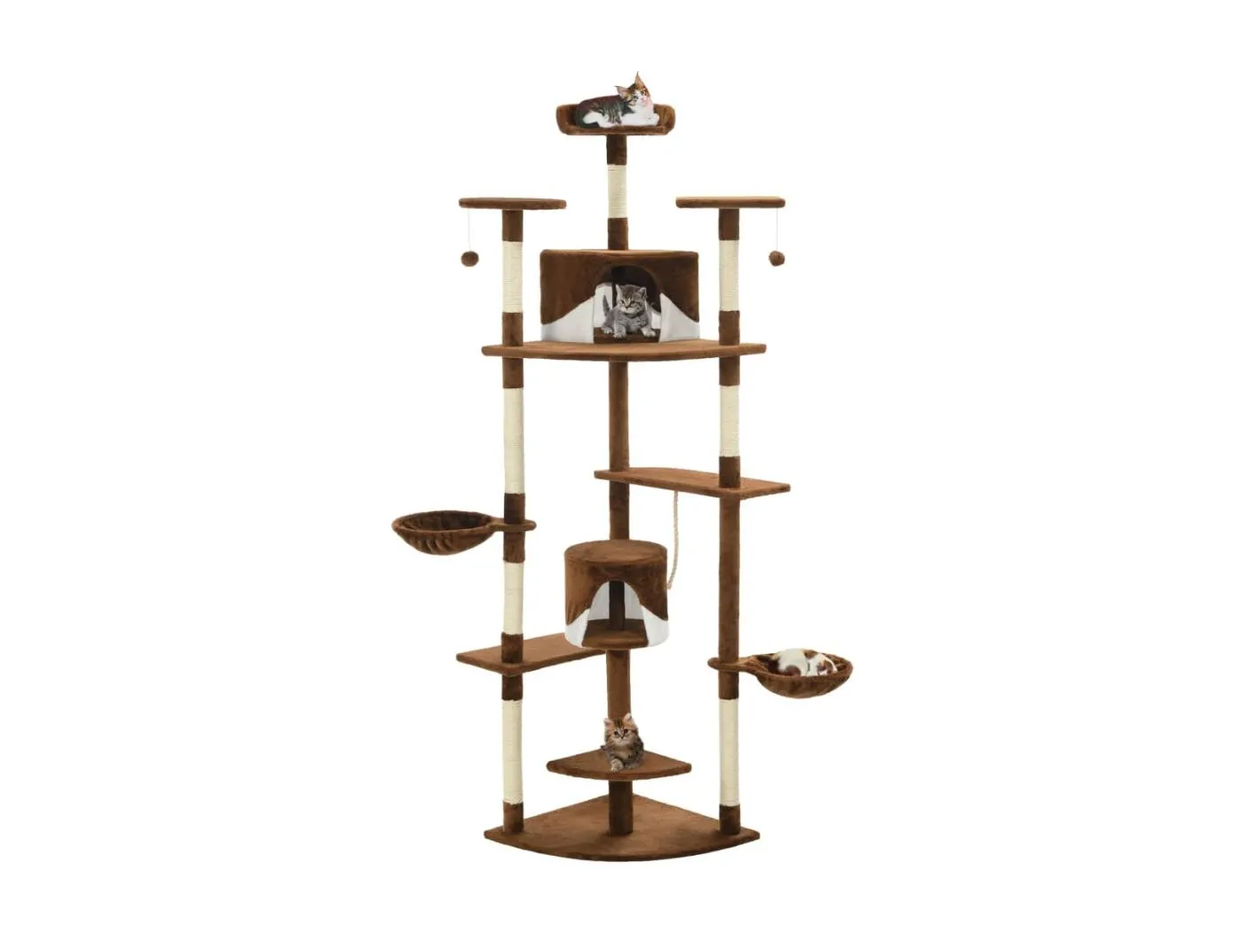 Katzen-Kratzbaum mit Sisal-Kratzsäulen 203 cm Braun und Weiß