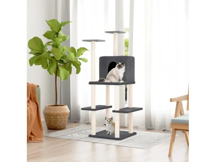 Kratzbaum mit Sisal-Kratzsäulen Dunkelgrau 144,5 cm