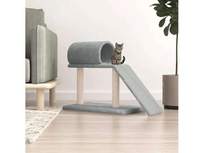 Kratzbaum mit Tunnel und Rampe Hellgrau 55,5 cm