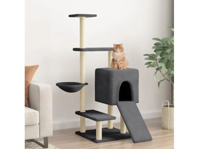 Kratzbaum mit Sisal-Kratzsäulen Dunkelgrau 130,5 cm