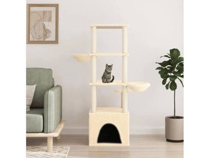 Kratzbaum mit Sisal-Kratzsäulen Creme 147 cm