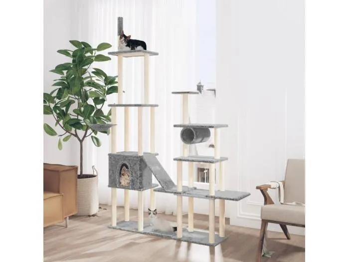 Kratzbaum mit Sisal-Kratzsäulen Hellgrau 279 cm
