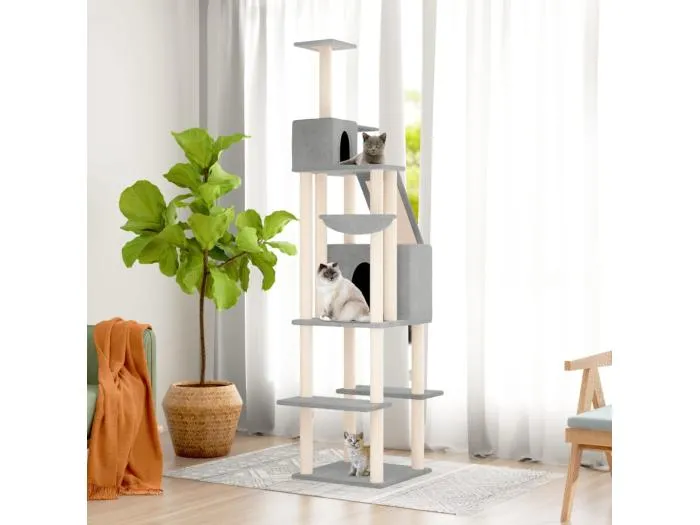 Kratzbaum mit Sisal-Kratzsäulen Hellgrau 201 cm