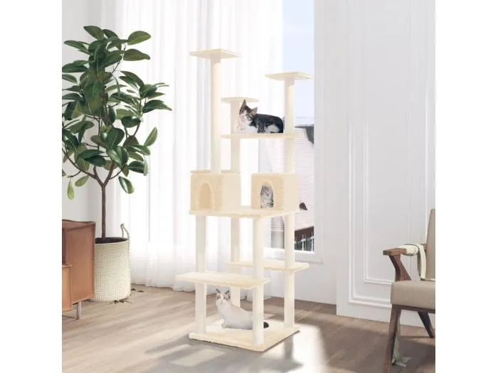 Kratzbaum mit Sisal-Kratzsäulen Creme 167 cm
