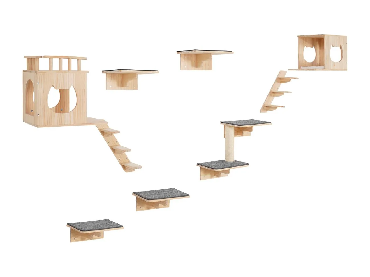 Katzen-Wandregale SucceBuy mit Plattformen, Nester, Katzenmöbel, 9er-Set