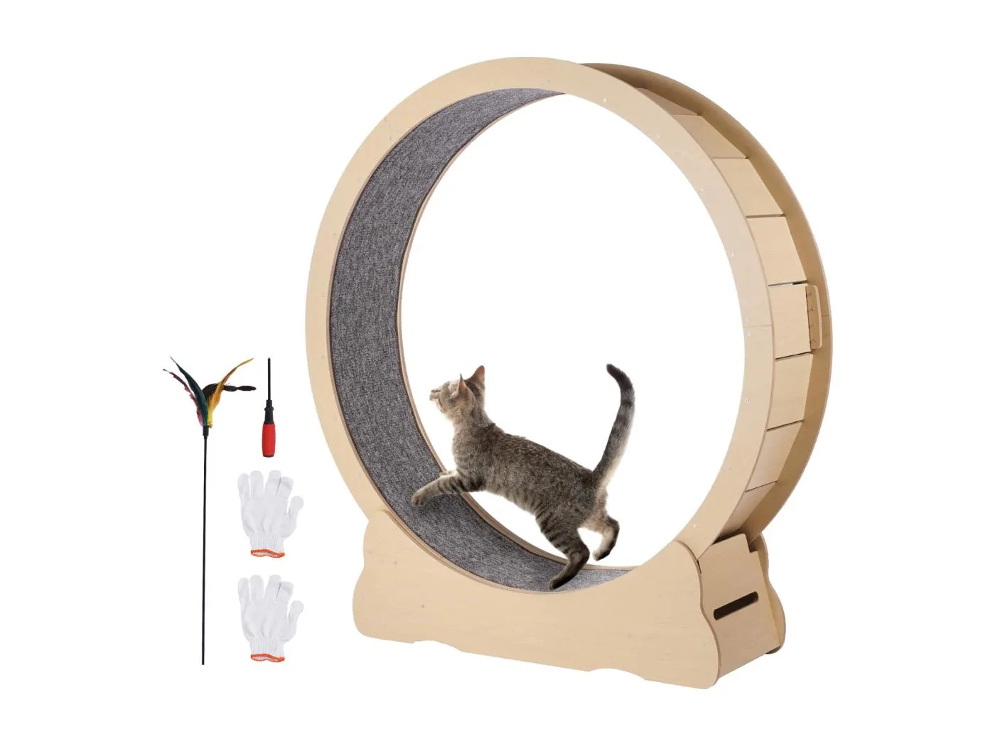 Große Holzhantelrad für Katzen SucceBuy, Rollteppichrad, 132cm, Innenbereich