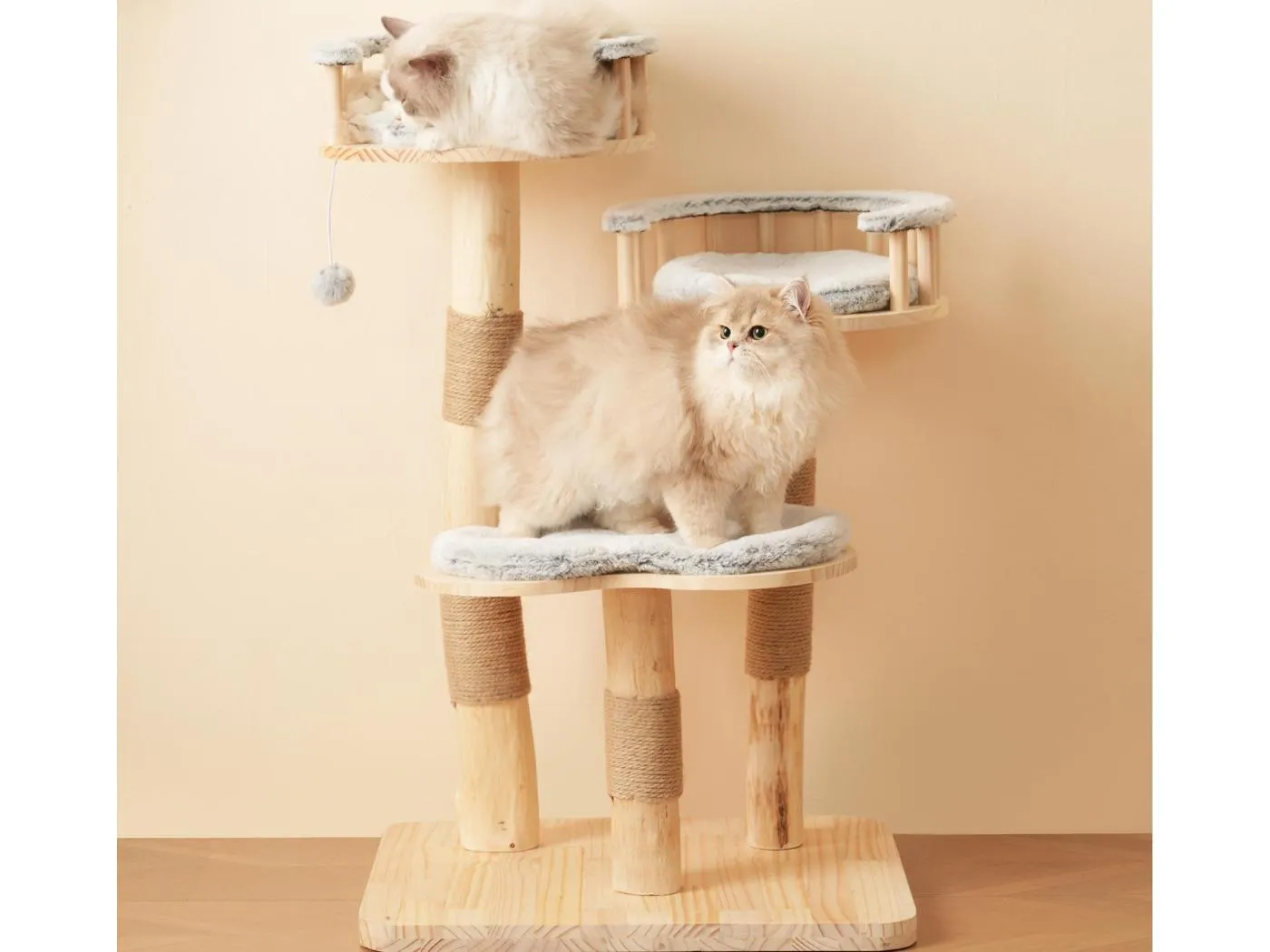 Kratzbaum 60x48x98cm - 3 Plattformen - abnehmbare Kissen - Spielball - Wolken-Design - Natur