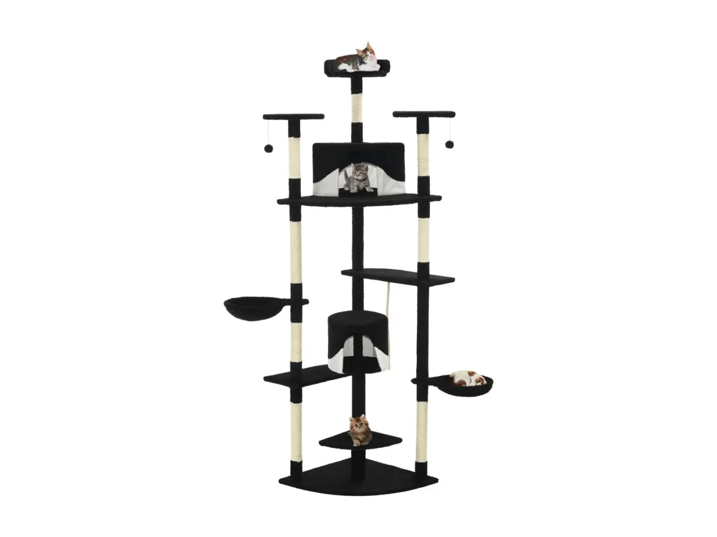 Katzen-Kratzbaum mit Sisal-Kratzsäulen 203 cm Schwarz und Weiß