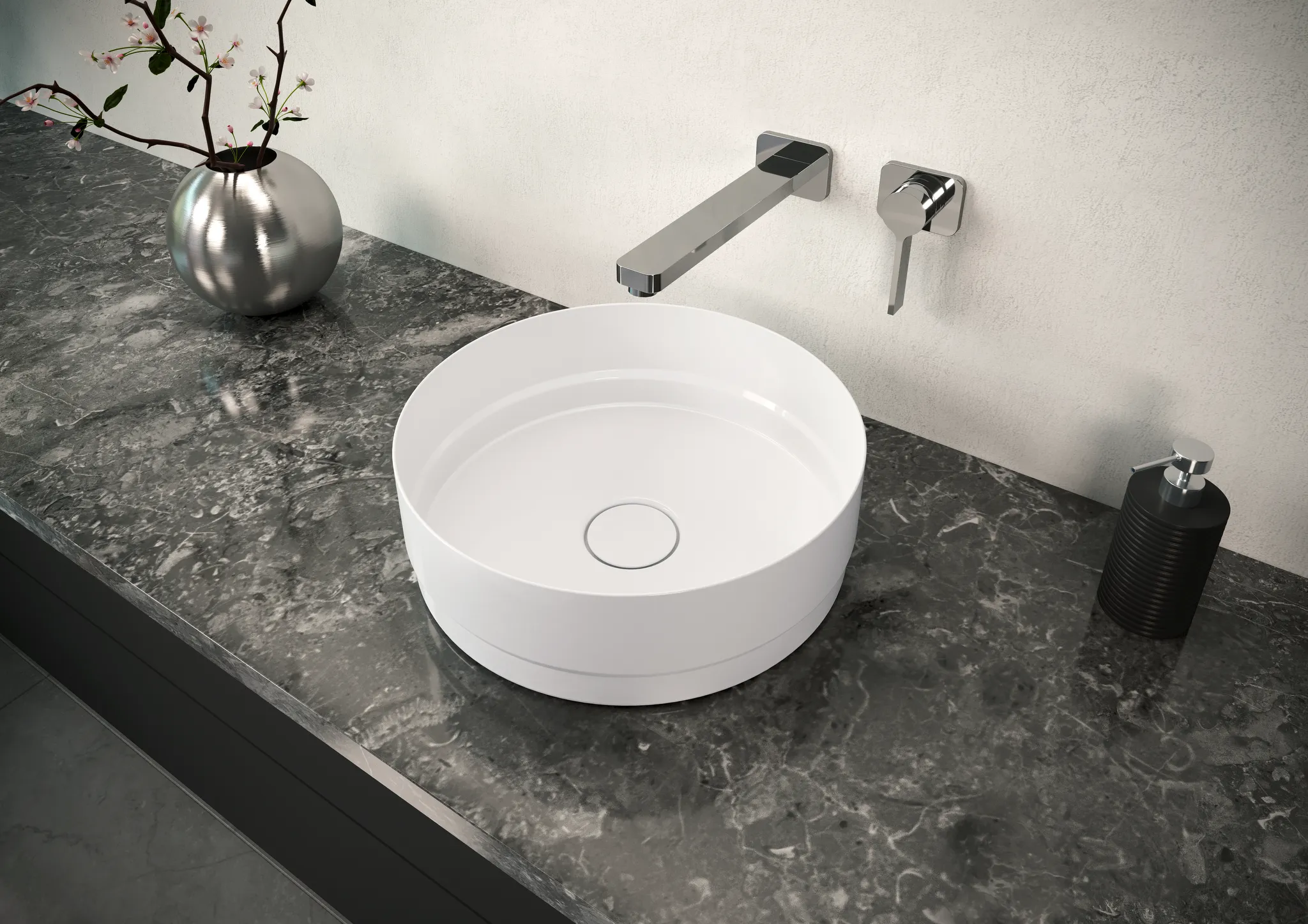 Waschtischschale „Nueva“ ⌀ 32 × 12,7 cm in alpinweiß, mit Perl-Effekt