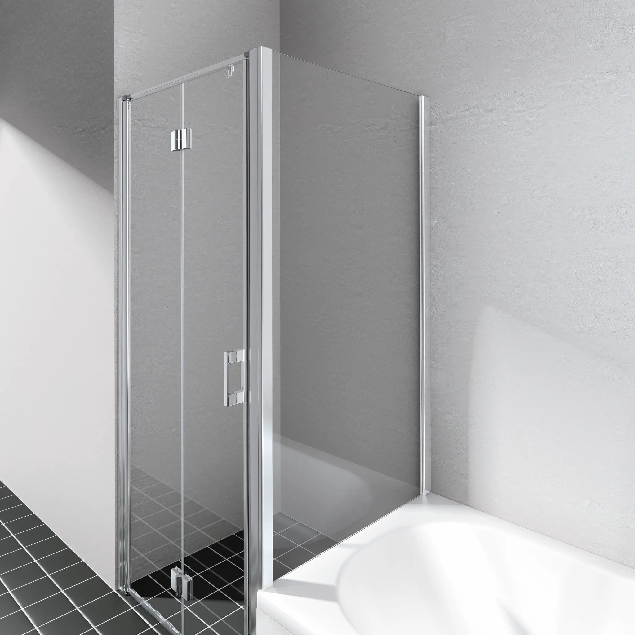 Kermi verkürzte Seitenwand Seitenwand verkürzt auf Badewanne für Ecke „LIGA“ 160 cm Profile Silber Hochglanz