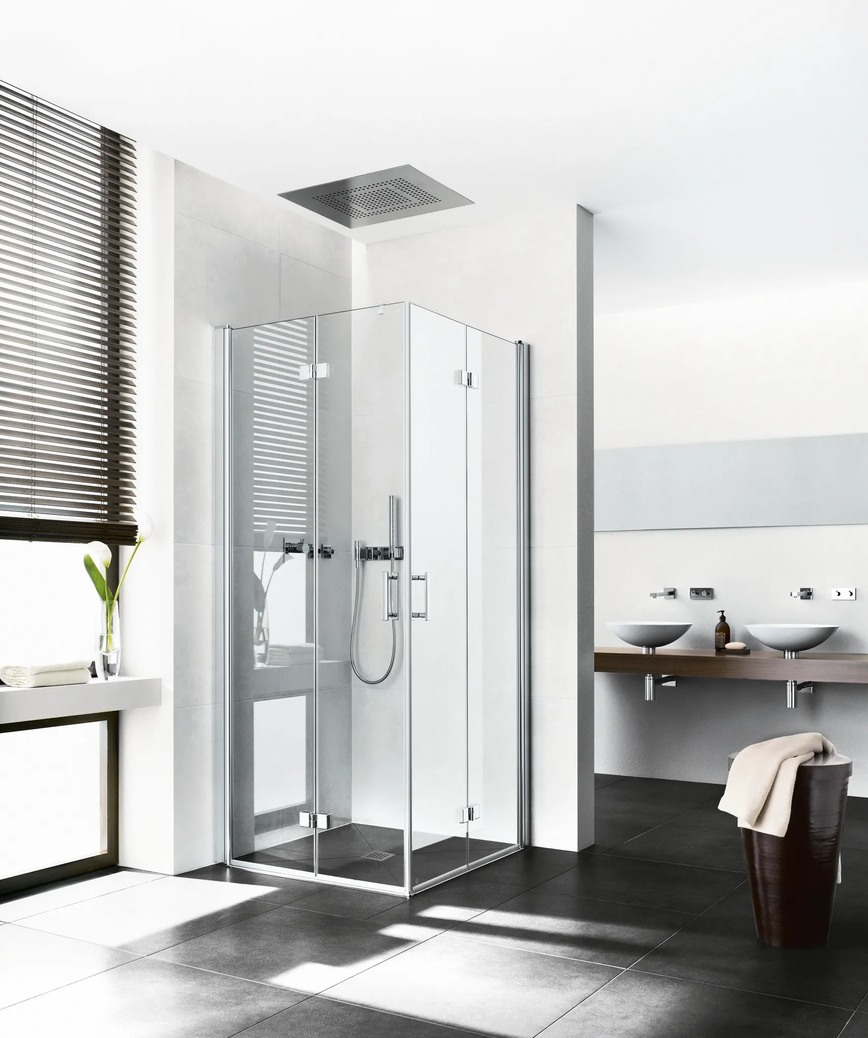 Kermi Pendel-Falttür Eckeinstieg 2-teilig Halbteil links „Diga“ Glas Klar, Falttür BV: 680 - 700 mm GAK: 665 - 685 mm WE: 690 - 710 mm H: 1850 mm