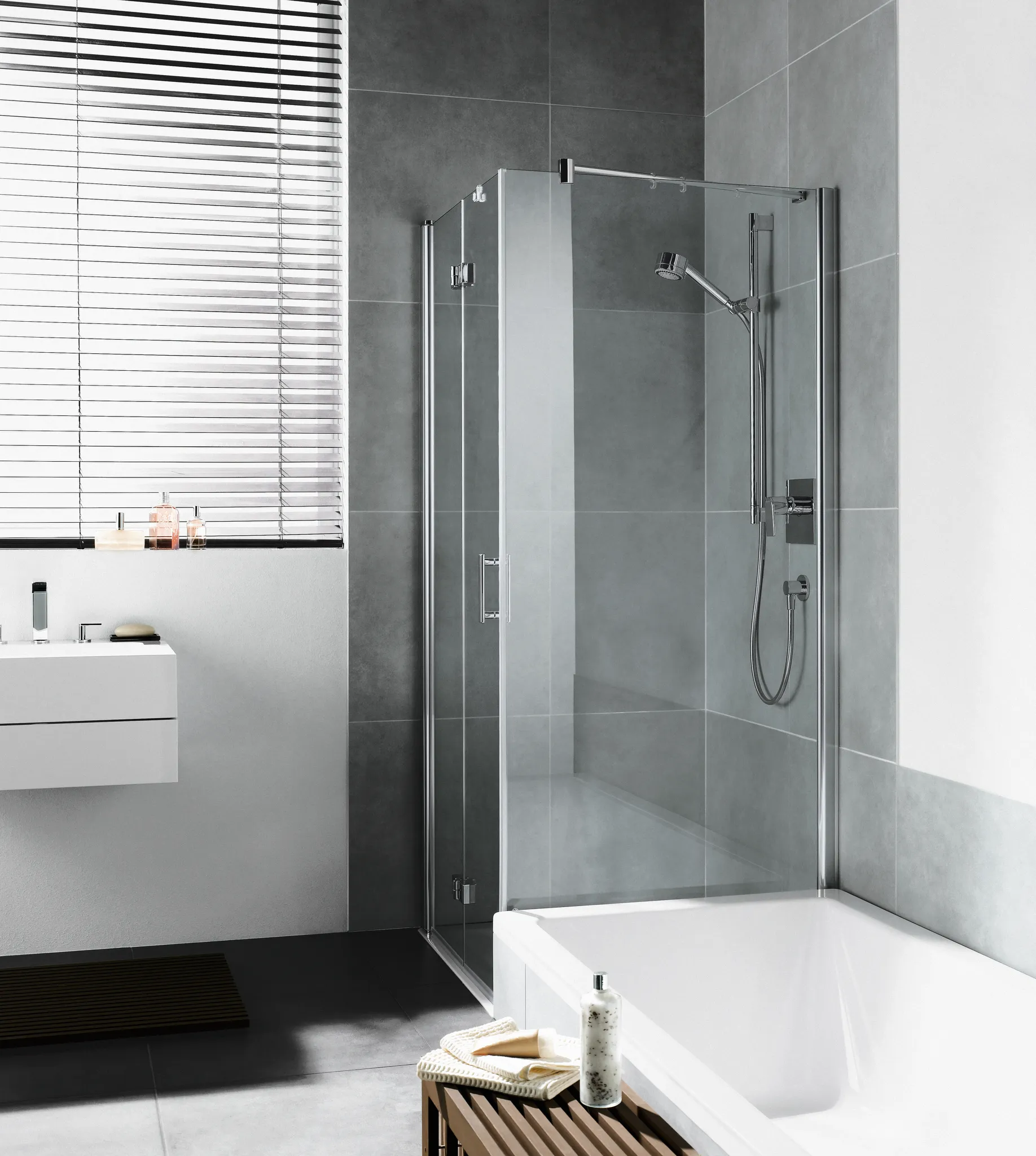 Kermi verkürzte Seitenwand neben Badewanne für Ecke „Diga“ Glas Klar, BV: 680 - 700 mm WE: 690 - 710 mm H: 1600 mm
