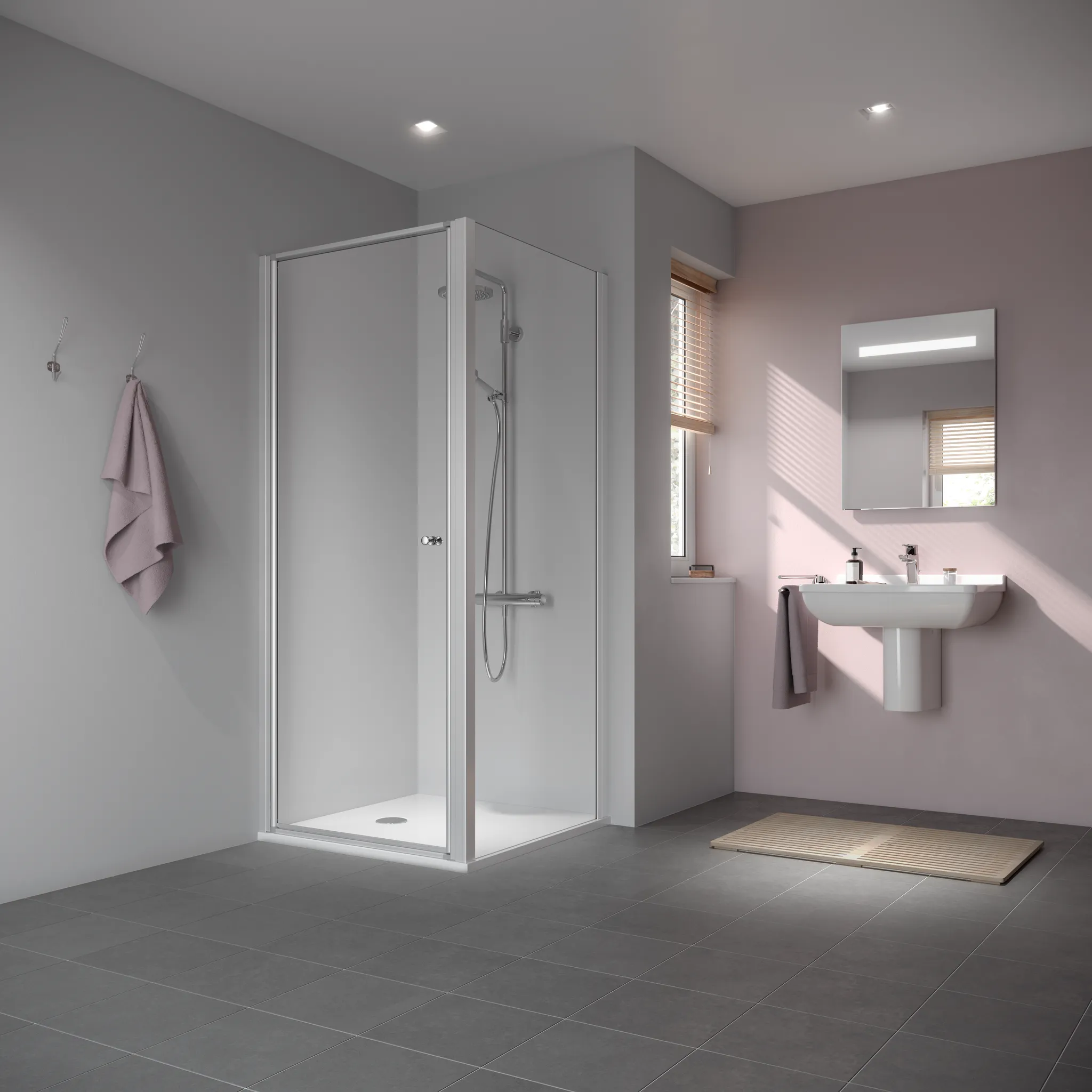 Kermi Duschtür mit Schwingtür „IBIZA 2000“ 175 cm Glas Klar, Profile Silber Mattglanz, Anschlag links und rechts, Drehtür einteilig