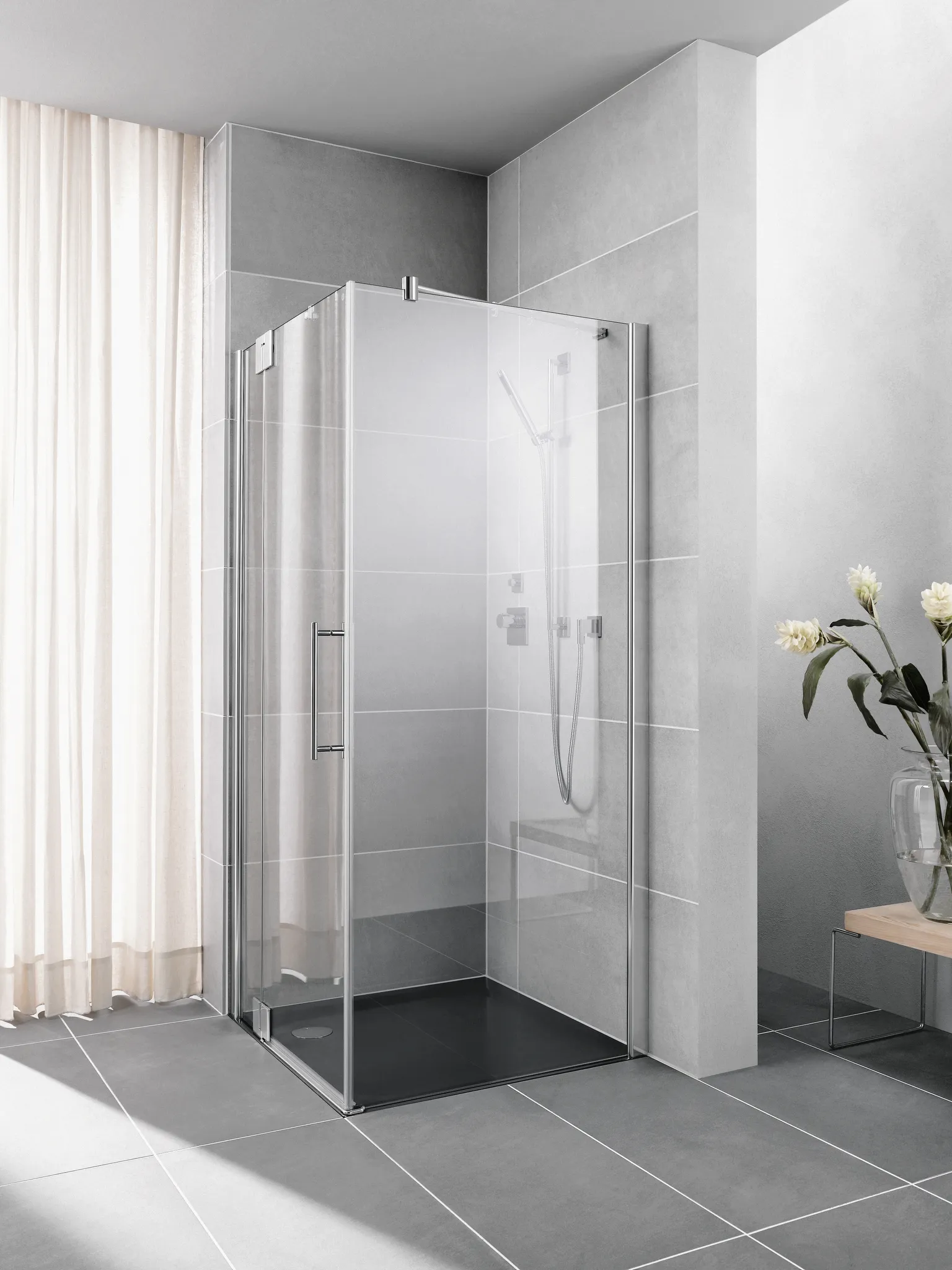 Kermi Seitenwand für Ecke „PASA XP“ Glas Klar, Profile Silber Mattglanz, BV: 720 - 750 mm GAK: 705 - 735 mm WE: 730 - 760 mm H: 1850 mm