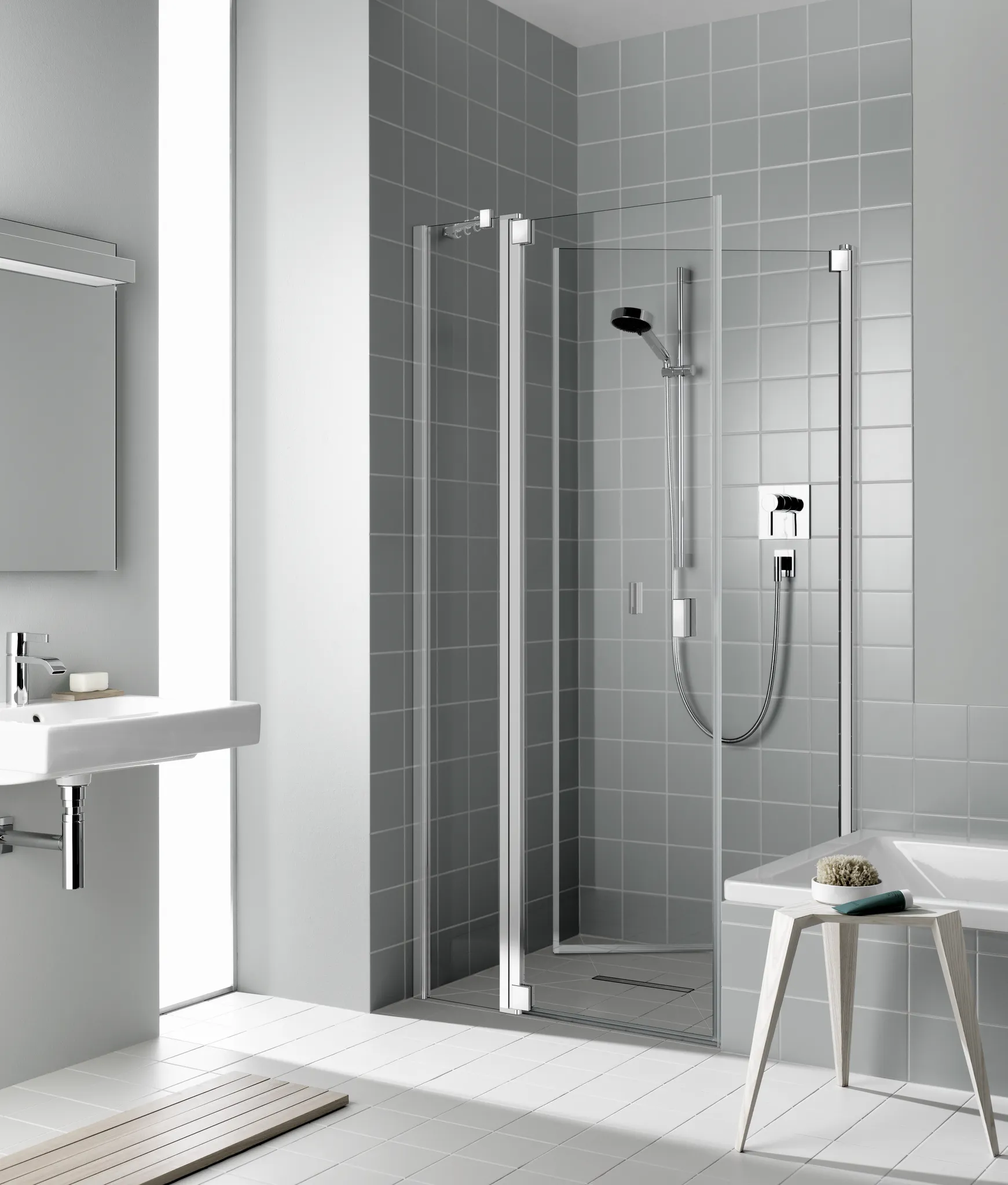 Kermi bewegliche Seitenwand beweglich links für Ecke „RAYA“ Glas Klar, Profile Silber Mattglanz, BV: 720 - 750 mm GAK: 705 - 735 mm WE: 730 - 760 mm H: 1850 mm