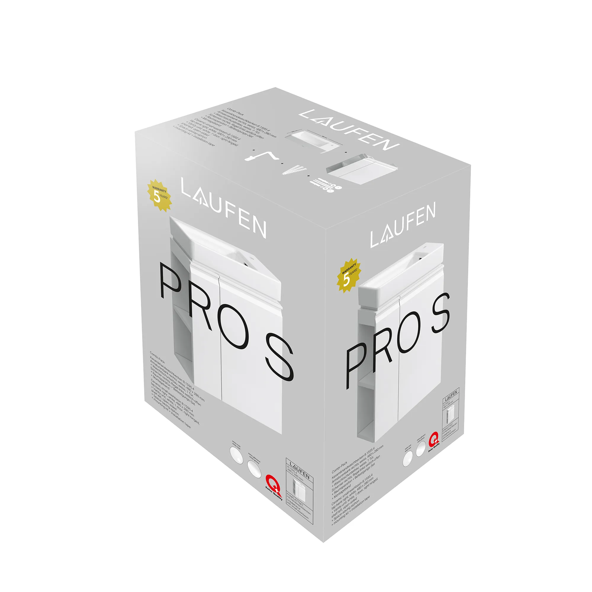 Laufen Badmöbelset inkl. Waschtisch „PRO S“ 470 × 280 × 685 mm, Anschlag rechts, Hahnlochposition rechts