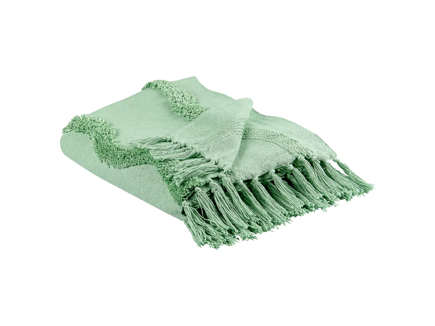 Decke Baumwolle grün 125 x 150 cm mit Fransen Wohndecke Überwurf Modern Khari