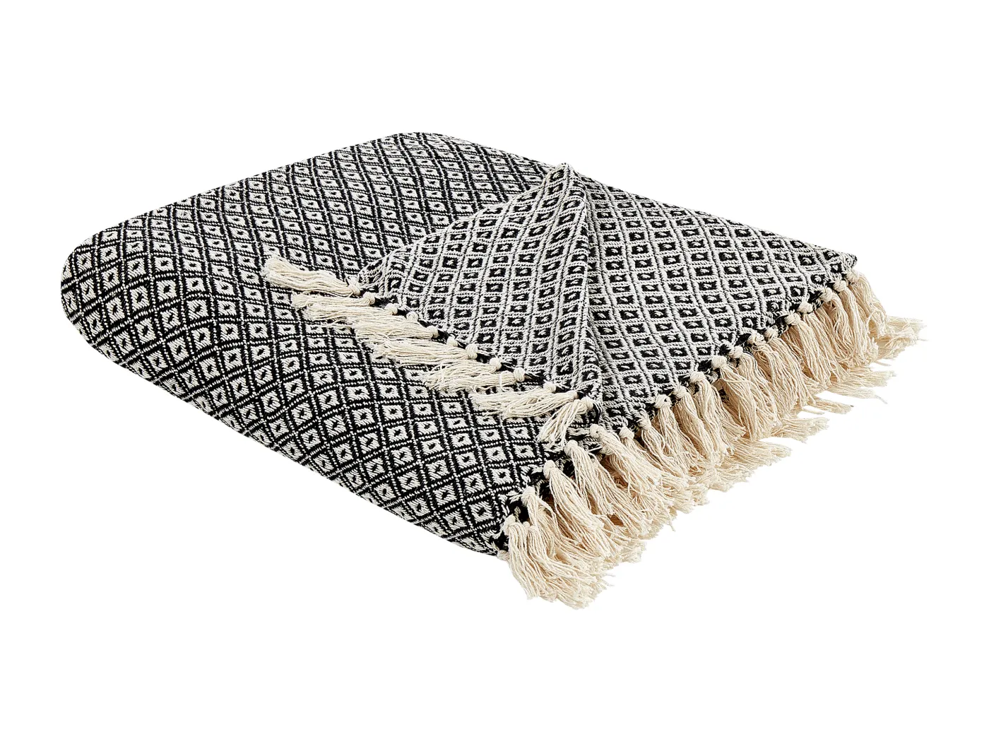 Decke Baumwolle schwarz / weiß 200 x 220 cm mit Fransen Wohndecke Modern Chyama