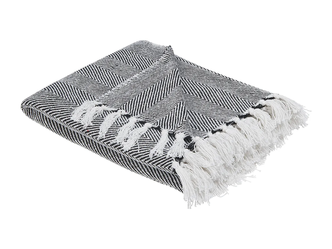 Klassische Kuscheldecke mit Fransen handgewebt Baumwolle schwarz 130x160 cm