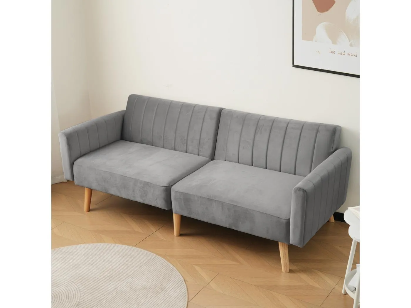 2-in-1-Sofa & Schlafsofa, modernes minimalistisches Schlafsofa, multifunktionales Klappsofa, umweltfreundliche Gummiholzbeine, Rückenlehne 3-fach klappbar