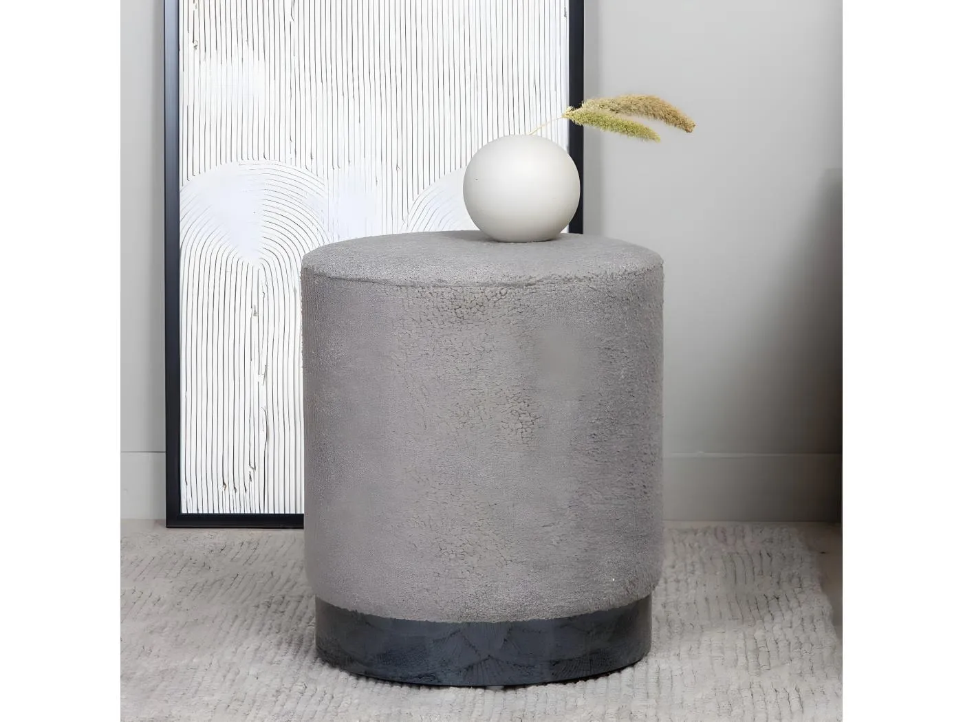 Benji Pouf, Hocker Ø35cm Teddystoff schwarz, braun.