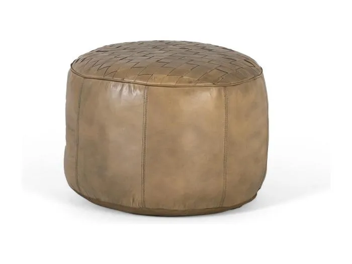 Runder Hocker mit naturbeigem Lederbezug