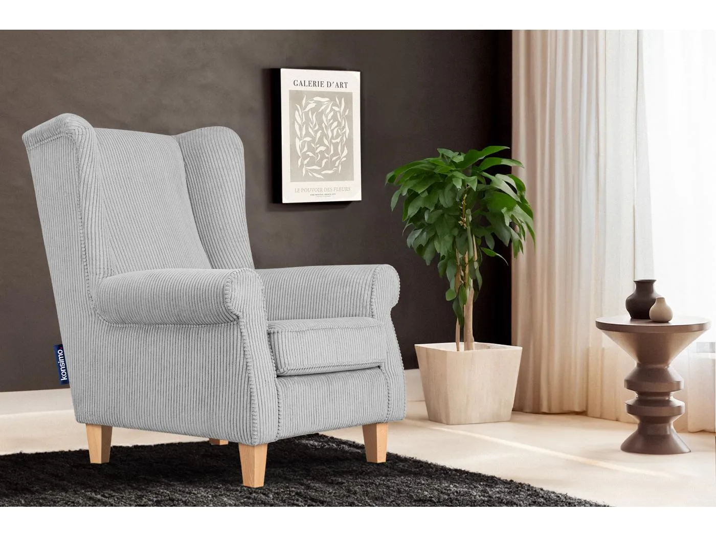 Ohrensessel Kord-Bezug Petfriendly - grau - MILES