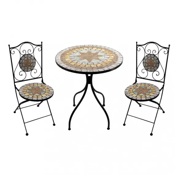 Set 2 Stühle und runder Tisch für draußen Geras