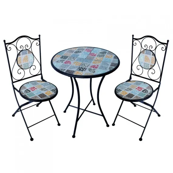 Set 2 Stühle und runder Tisch für draußen Nike