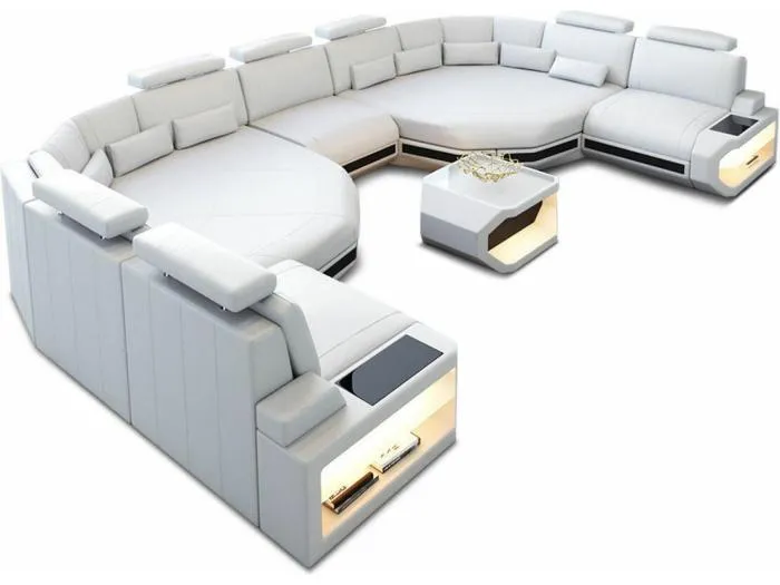 XXL Sofa Asti Leder Ledermix Weiß Schwarz