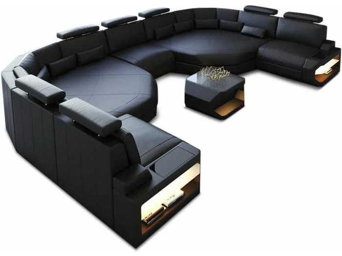 XXL Sofa Asti Leder Kunstleder Schwarz
