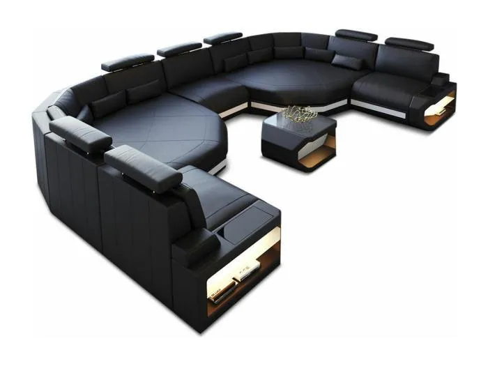 XXL Sofa Asti Leder Ledermix Schwarz Weiß