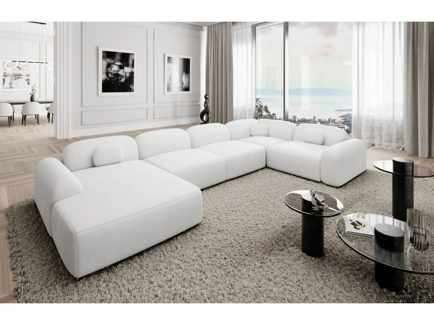 Wohnlandschaft Barcelona mit Zierkissen Kunstleder Weiß Links