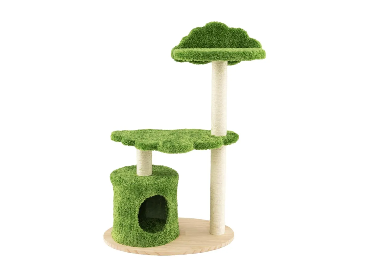 Kratzbaum Klein, 97cm, Katzenbaum mit Höhle & Liegeflächen, Kletterbaum mit Sisalseil & Holzbasis, Katzen Kratzbaum Katzenmöbel, Katzenkratzbaum Holz, Aktivitätsbaum Spielbaum, Grün