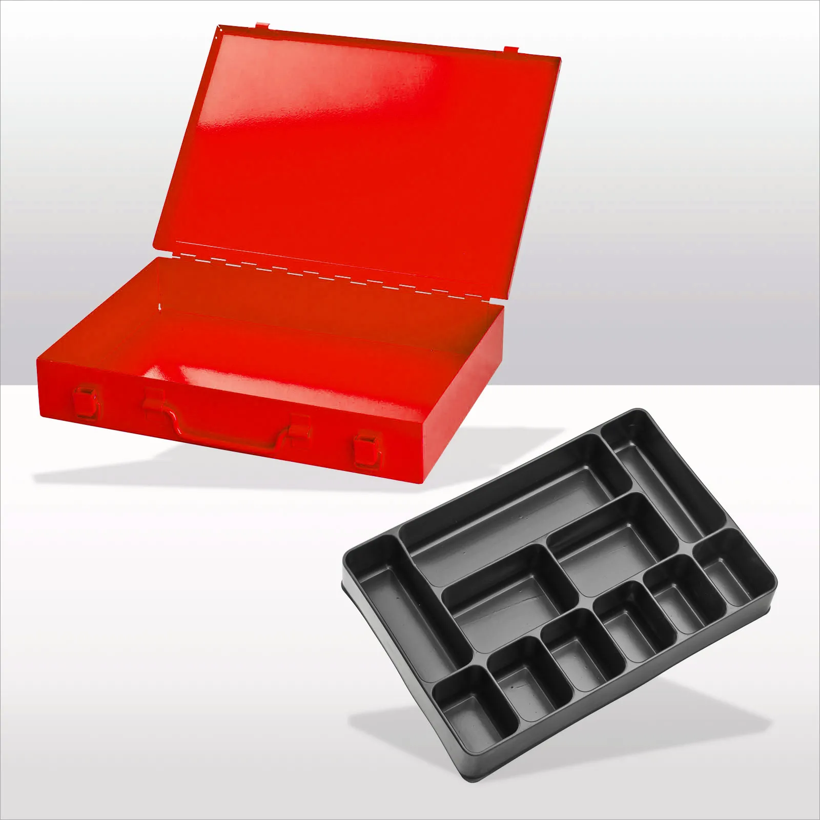 Stahlblechkästen mit Spannverschluss 11 Fächer | HxBxT 5x33x23cm | Verkehrsrot