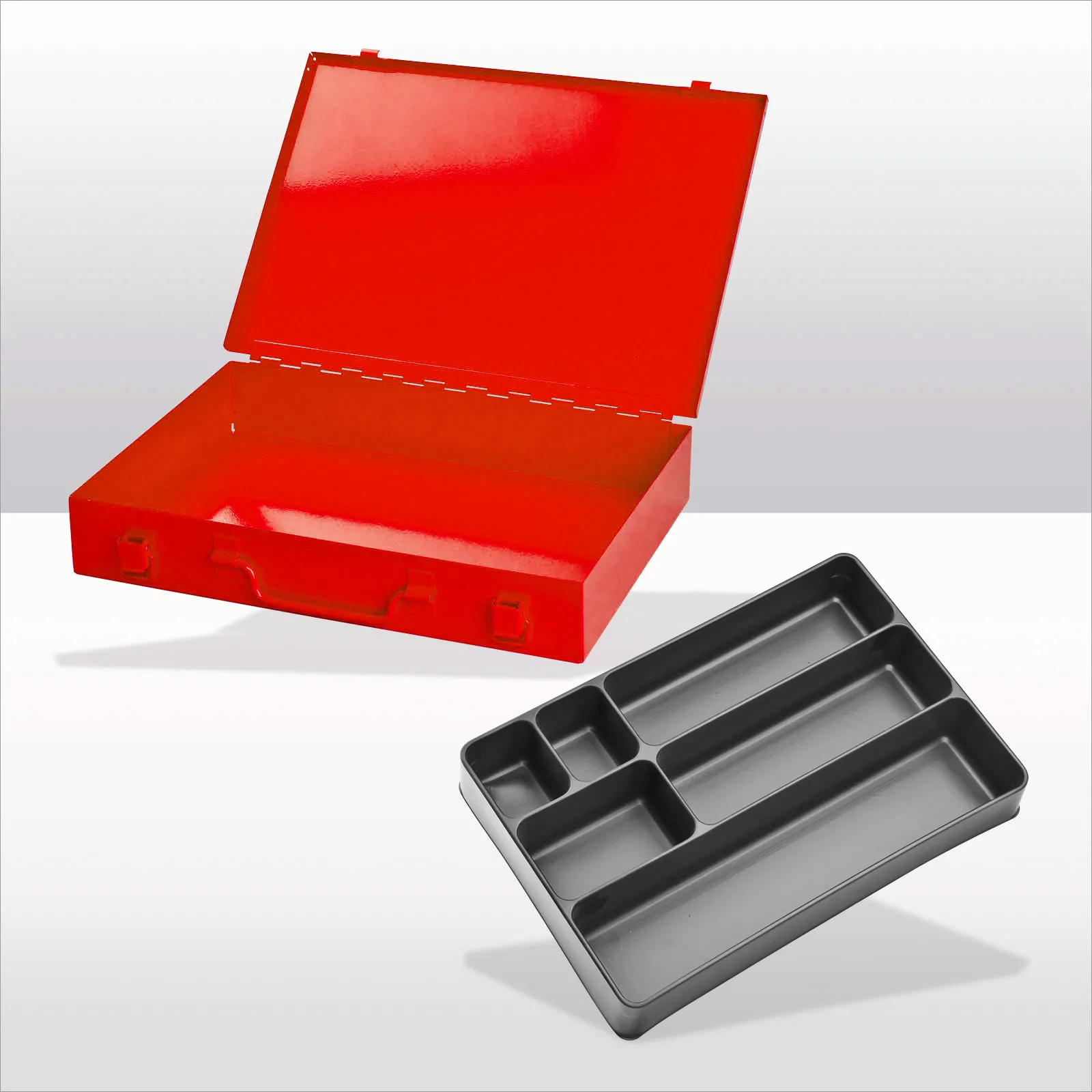 Stahlblechkästen mit Spannverschluss 6 Fächer | HxBxT 5x33x23cm | Verkehrsrot