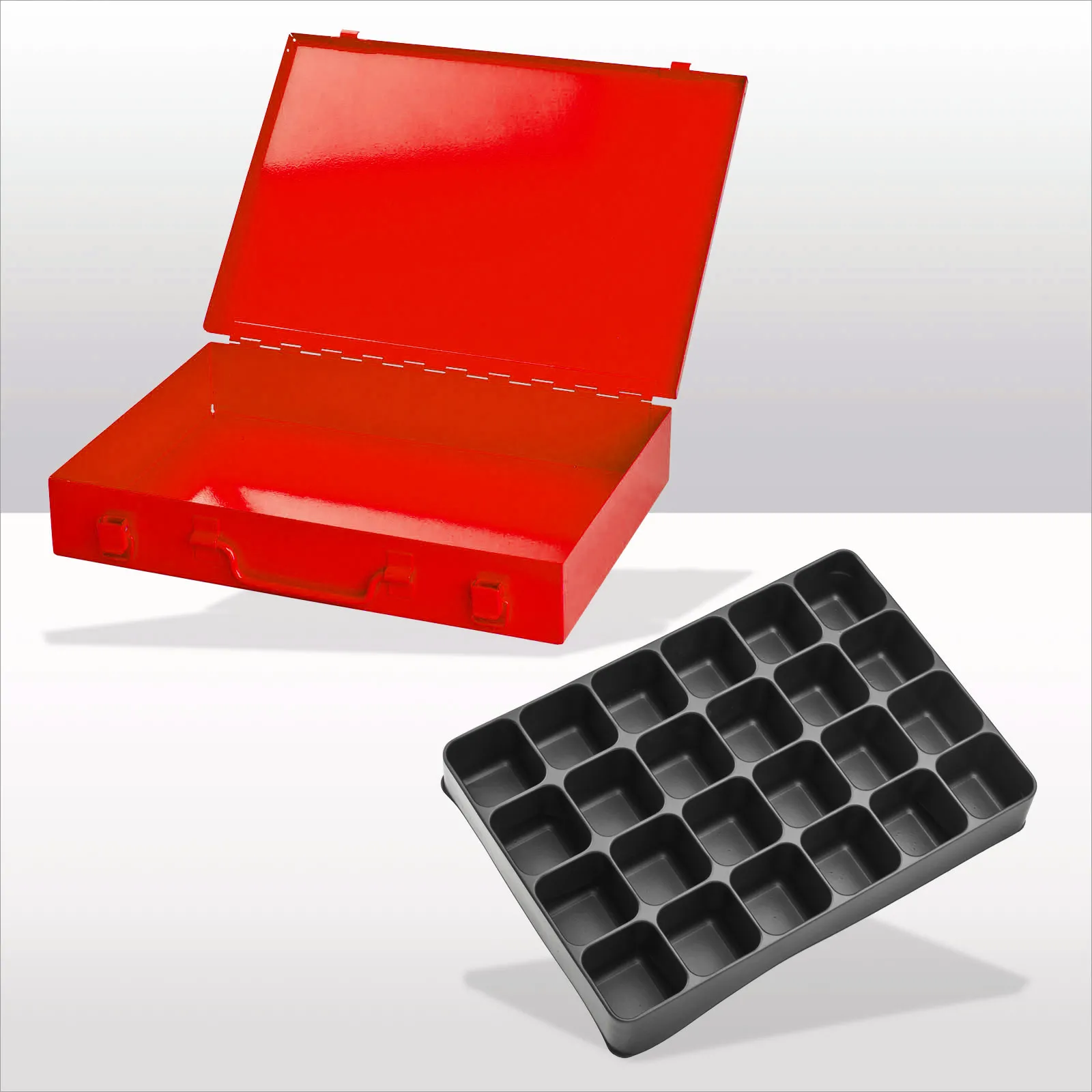 Stahlblechkästen mit Spannverschluss 24 Fächer | HxBxT 5x33x23cm | Verkehrsrot