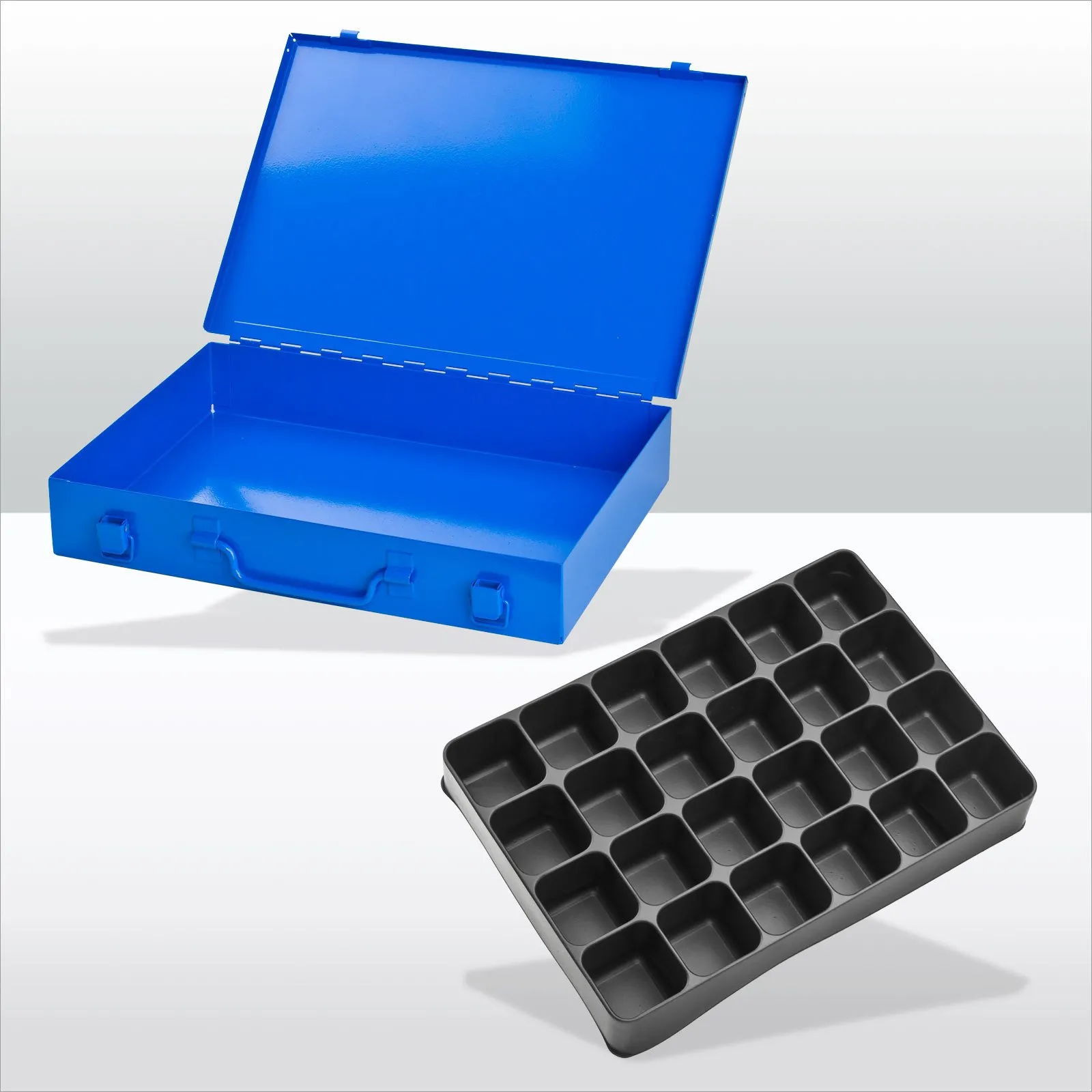 Stahlblechkästen mit Spannverschluss 24 Fächer | HxBxT 5x33x23cm | Lichtblau