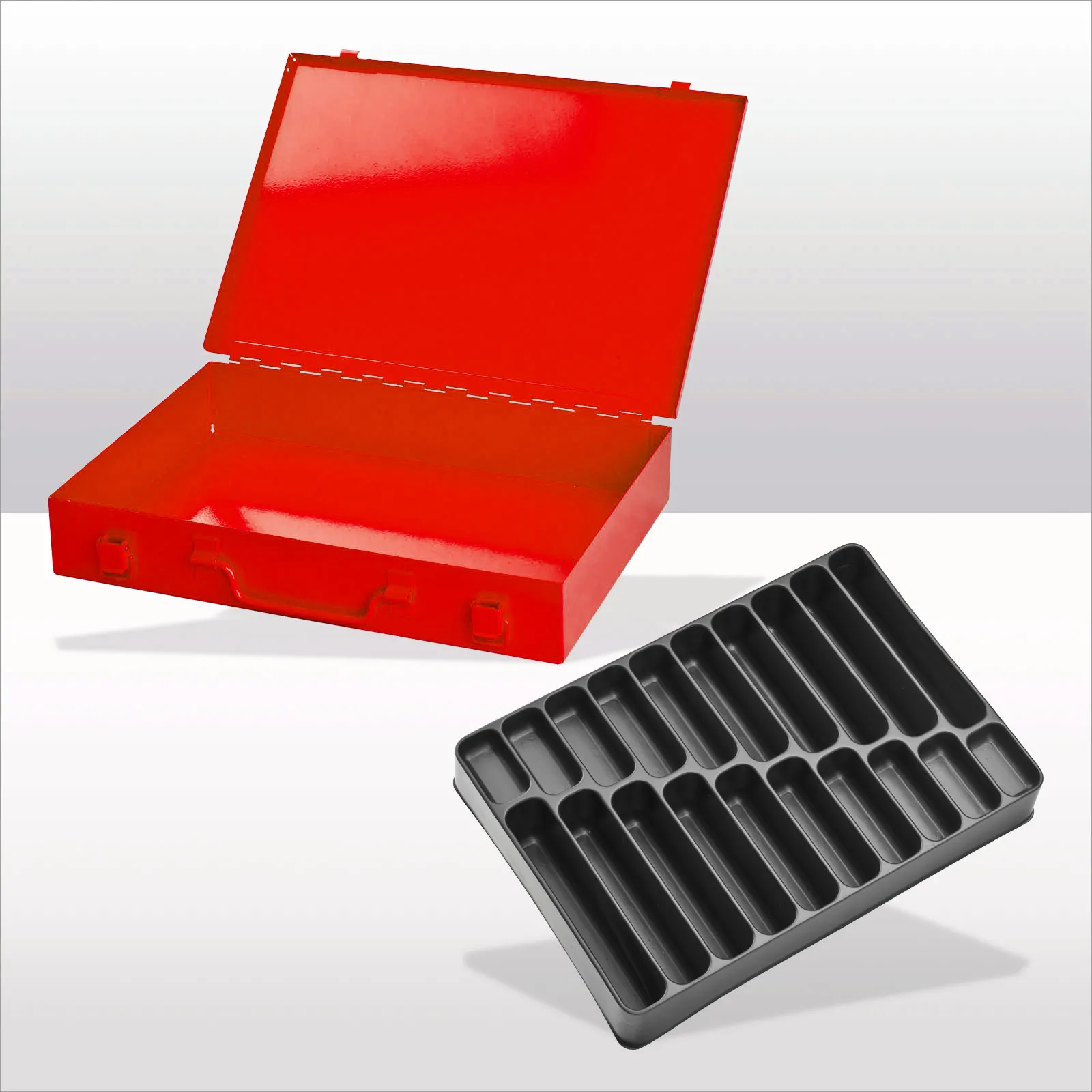 Stahlblechkästen mit Spannverschluss 20 Fächer | HxBxT 5x33x23cm | Verkehrsrot