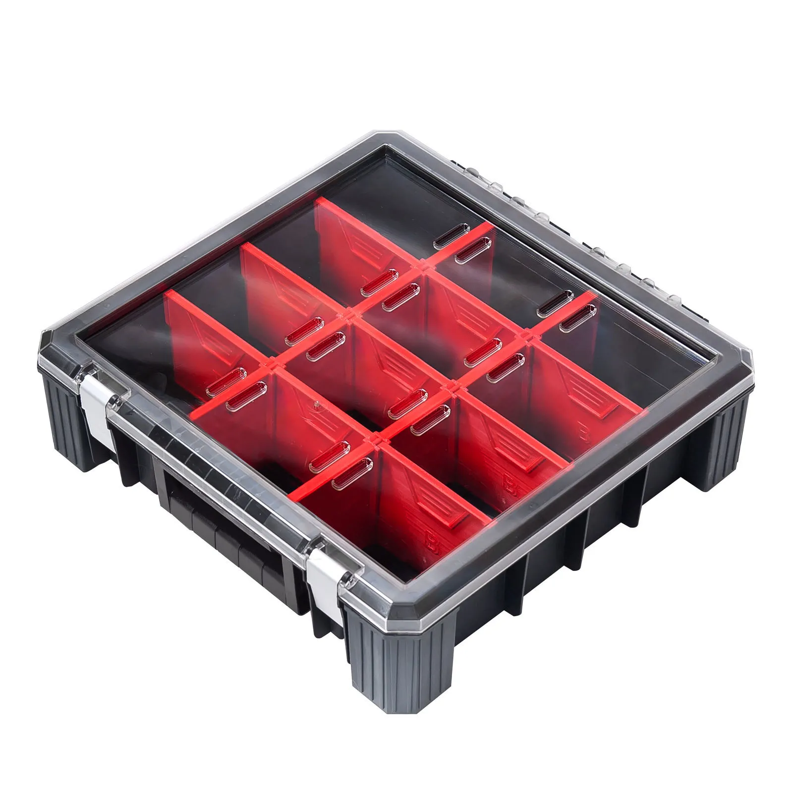 Sortierkasten 12 Fächer | HxBxT 11x39x40cm | Schwarz/Rot