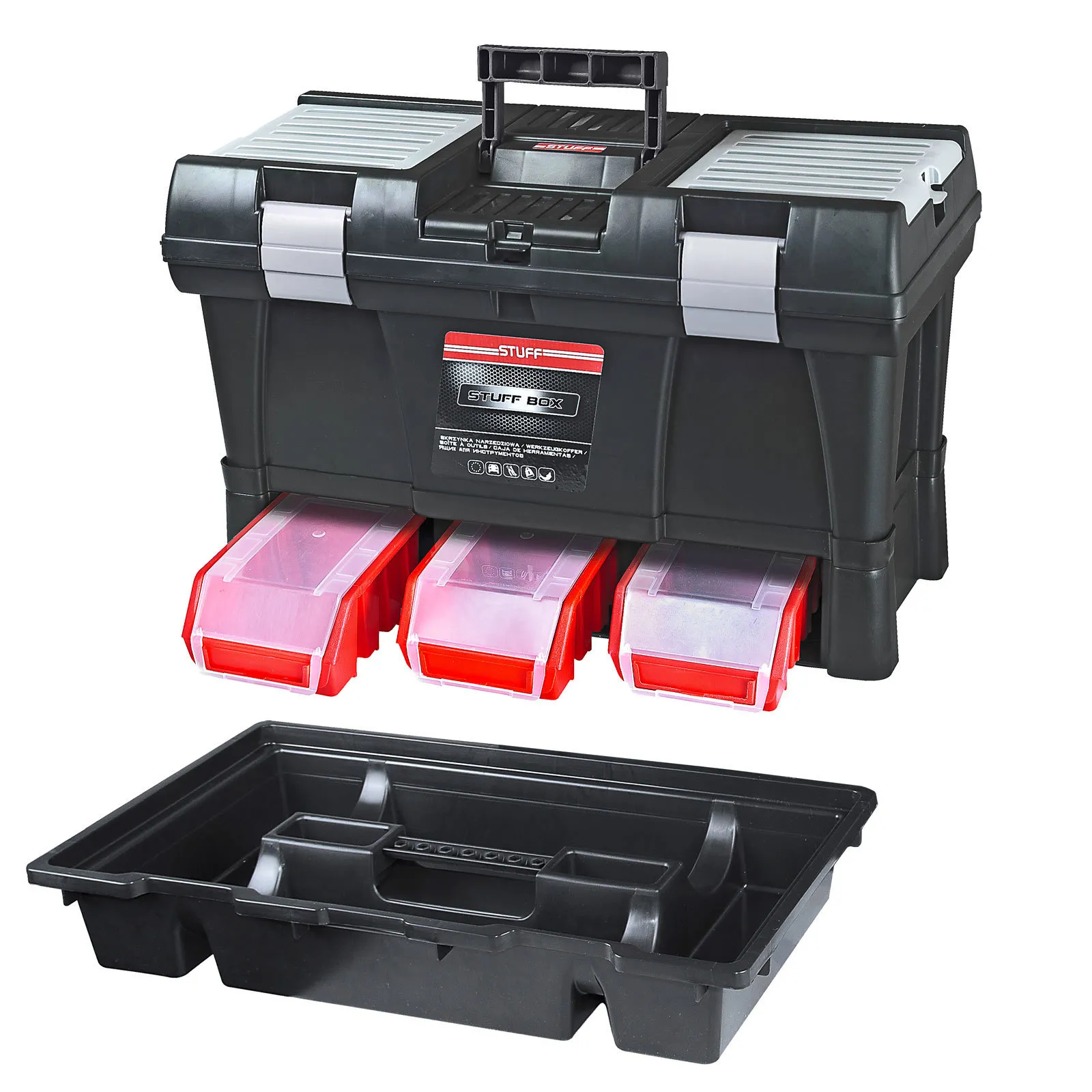 Werkzeugkoffer Pro | HxBxT 32,5x52,5x25,5cm | Polypropylen | Schwarz/Rot