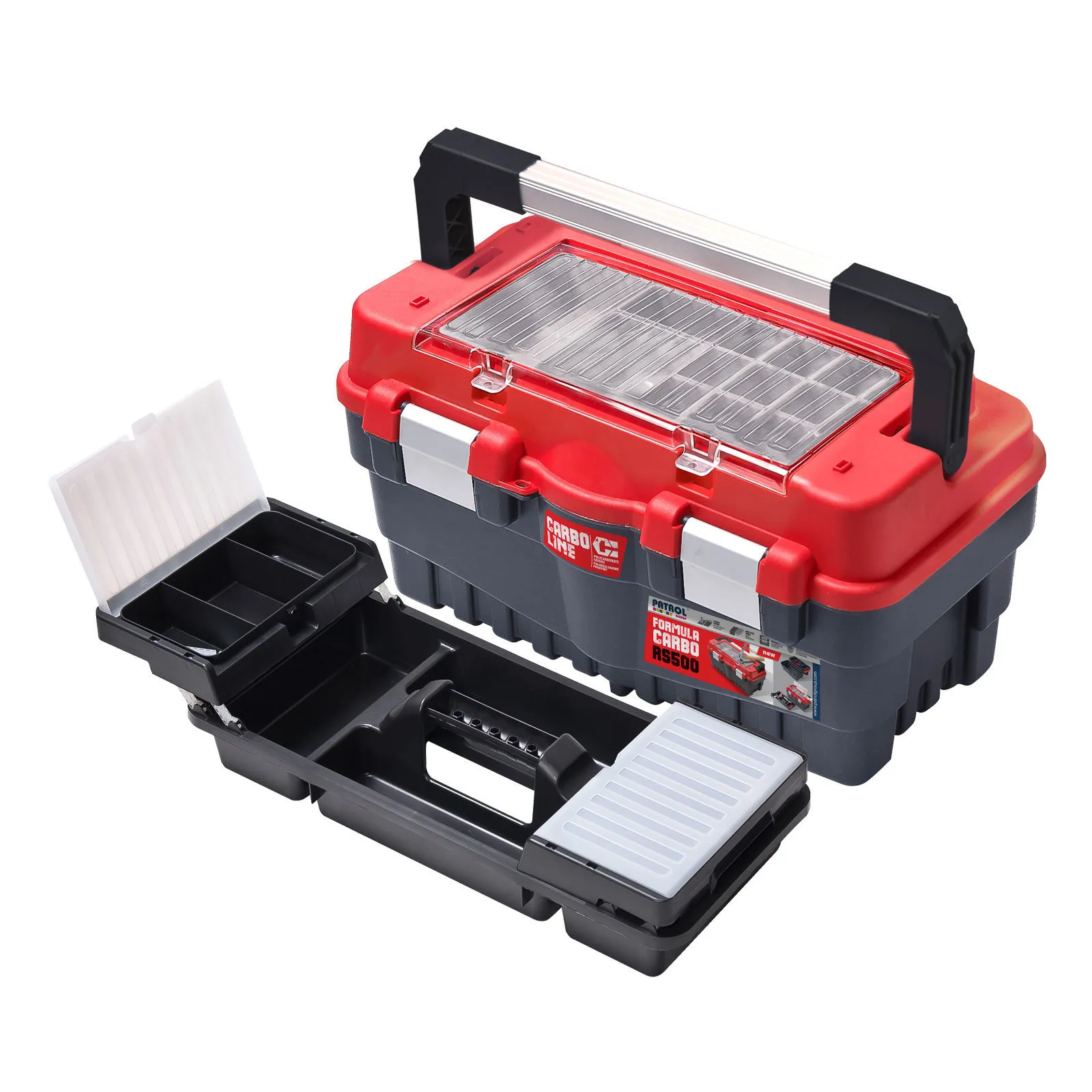 Werkzeugkoffer S | HxBxT 25,6x46,2x24,2cm | Polypylen | Schwarz/Rot