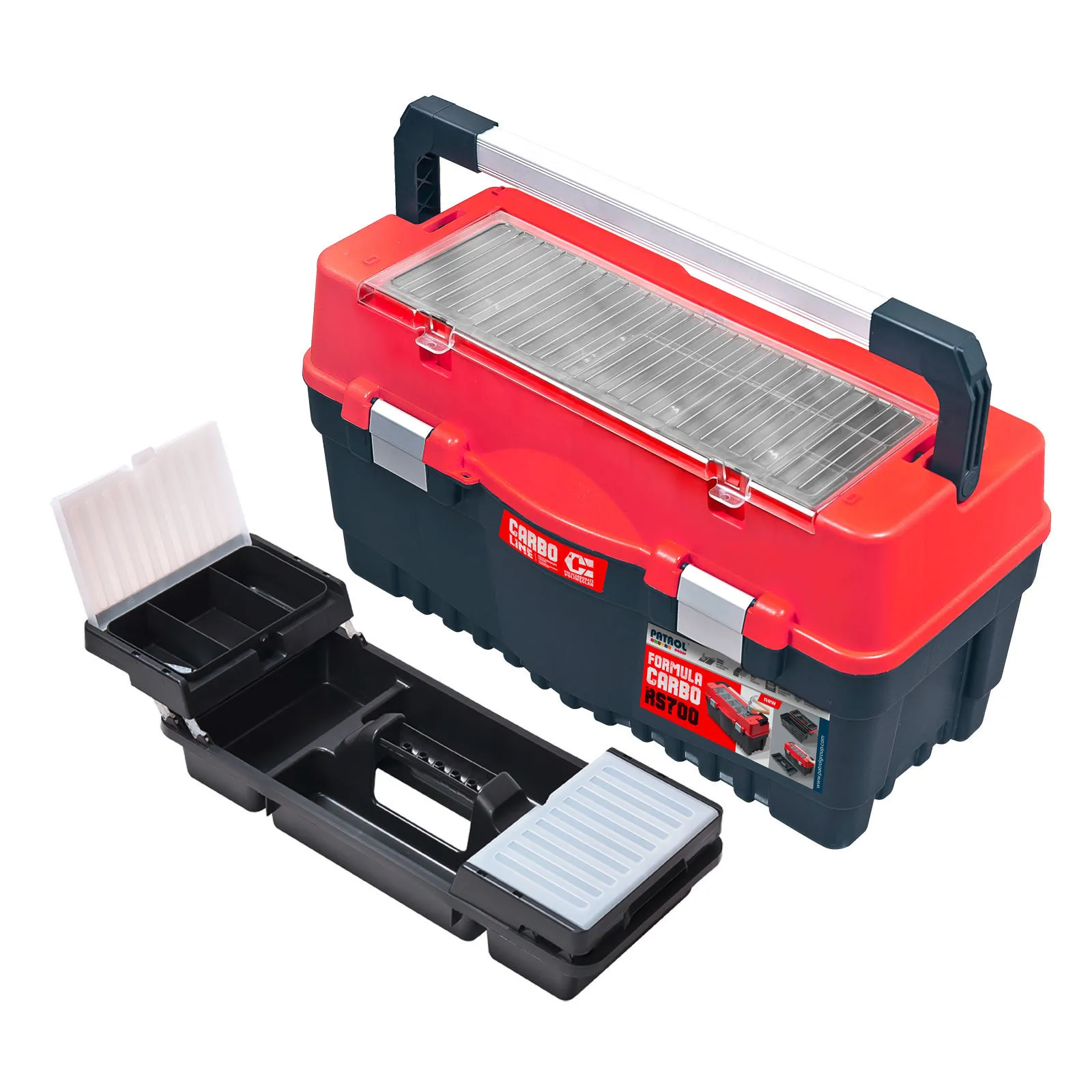 Werkzeugkoffer L | HxBxT 33x59,5x29cm | Polypylen | Schwarz/Rot