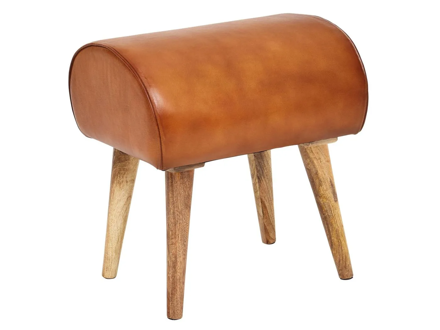 Sitzhocker 45x53x40 cm Braun Echtleder Holzhocker Massiv Lederhocker