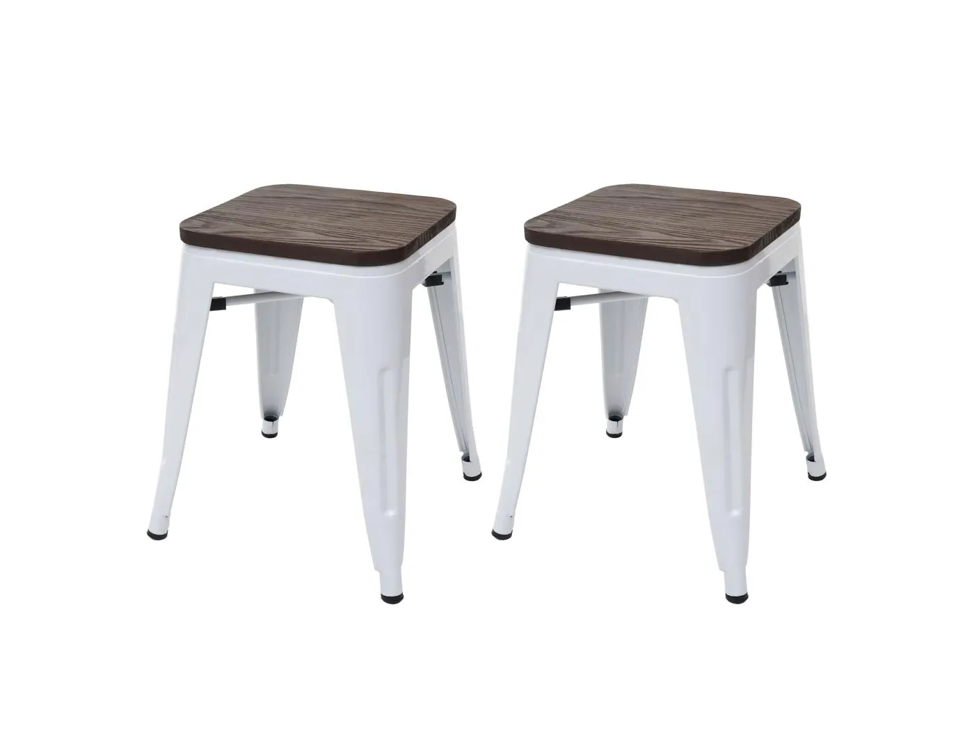 Hocker MCW-A73 (2er-Set) Holz-Sitzfläche, Weiß