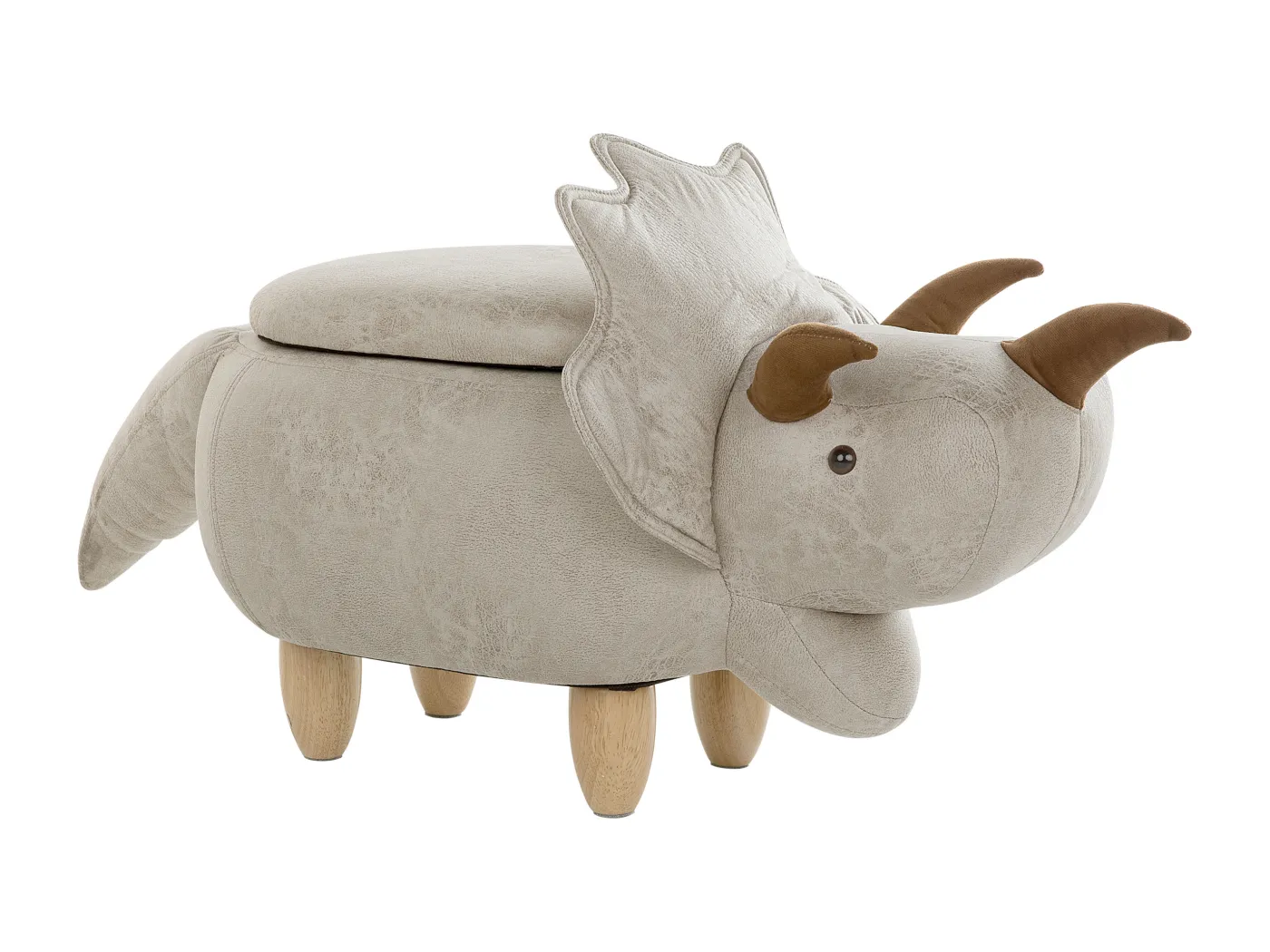 Tierhocker mit Stauraum TRICERATOPS Stoff Hellgrau