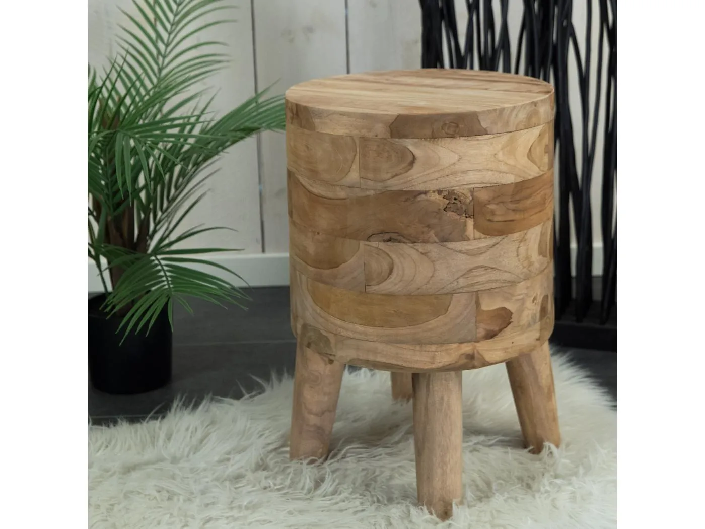 HOCKER Novi Teak Massivholz, rund naturfarben