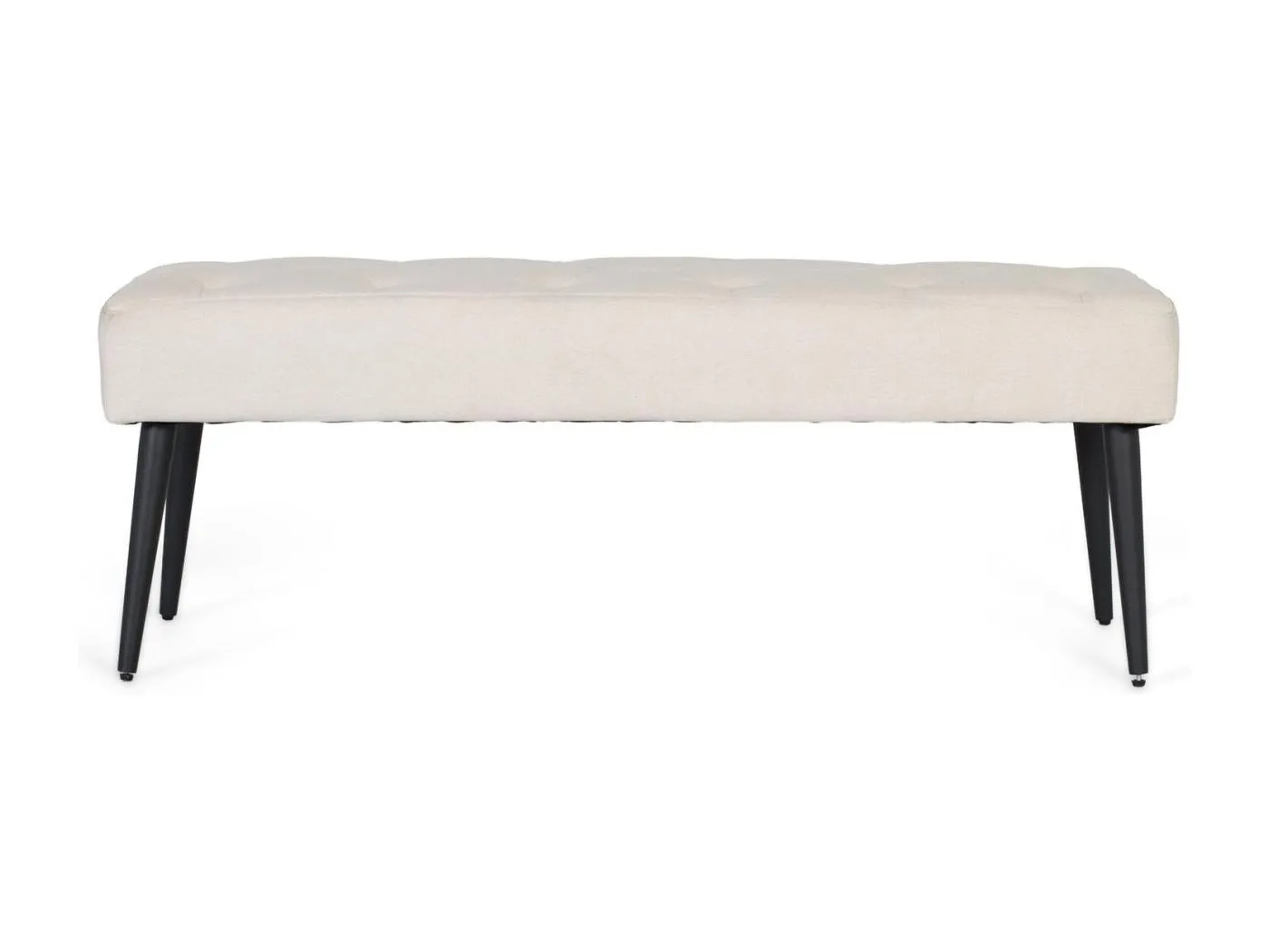 Beige Stoffbank mit schwarzen Eisenbeinen