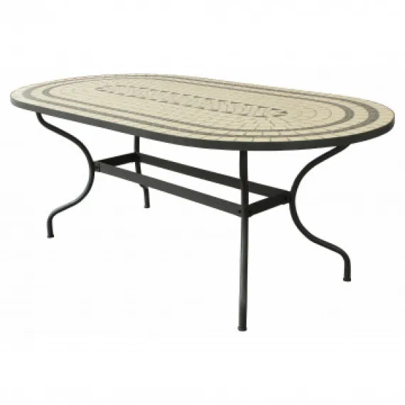 Ovaler Eisentisch mit Mosaikplatte 200 x 100 DEDALO